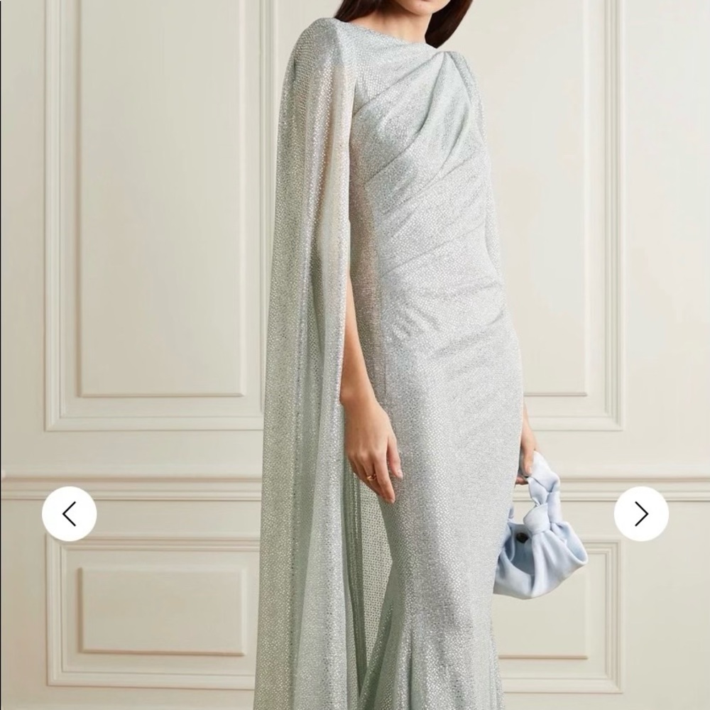 Talbot Runhof Metallic Cape Gown